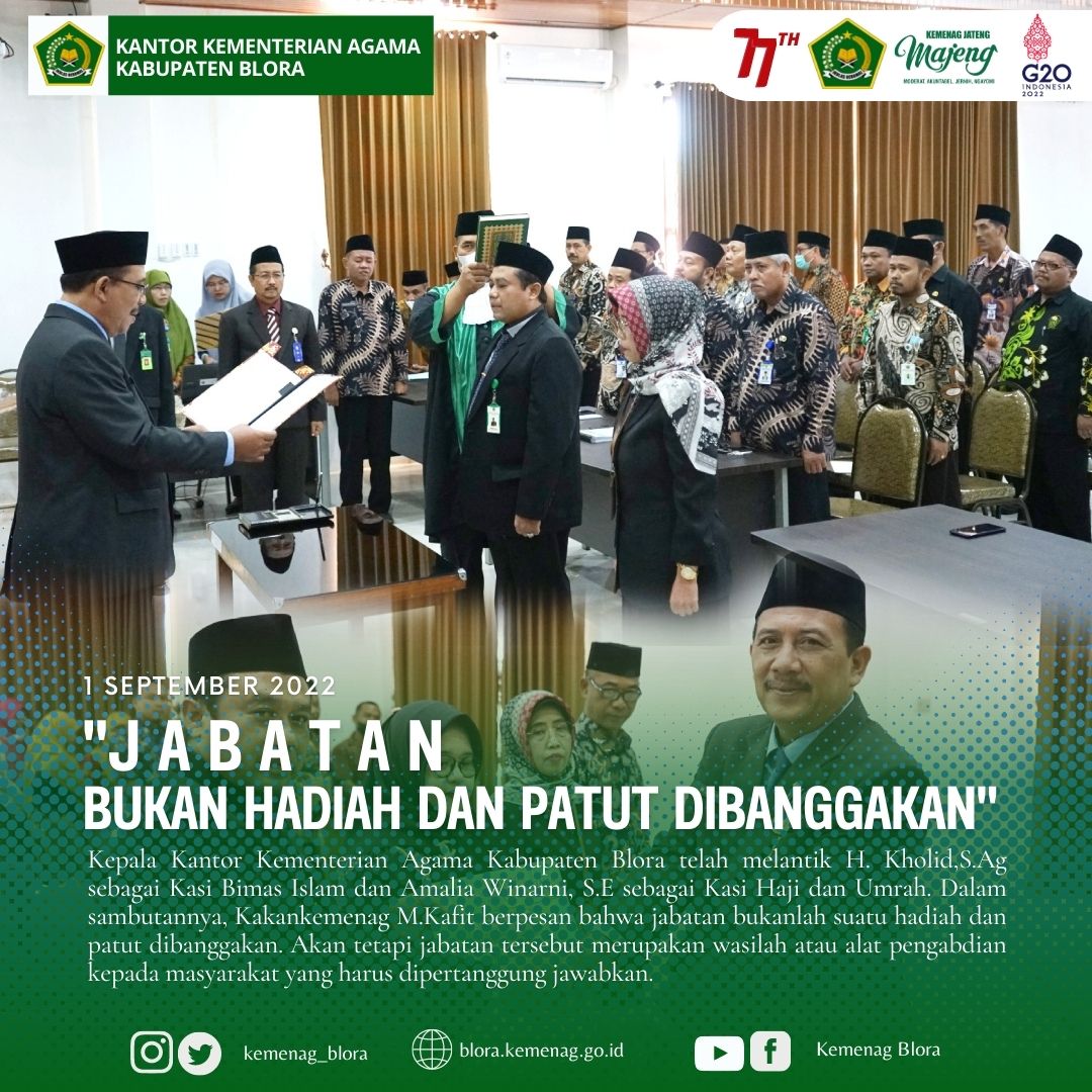 Kakankemenag Kabupaten Blora Lantik Dua Pejabat Baru