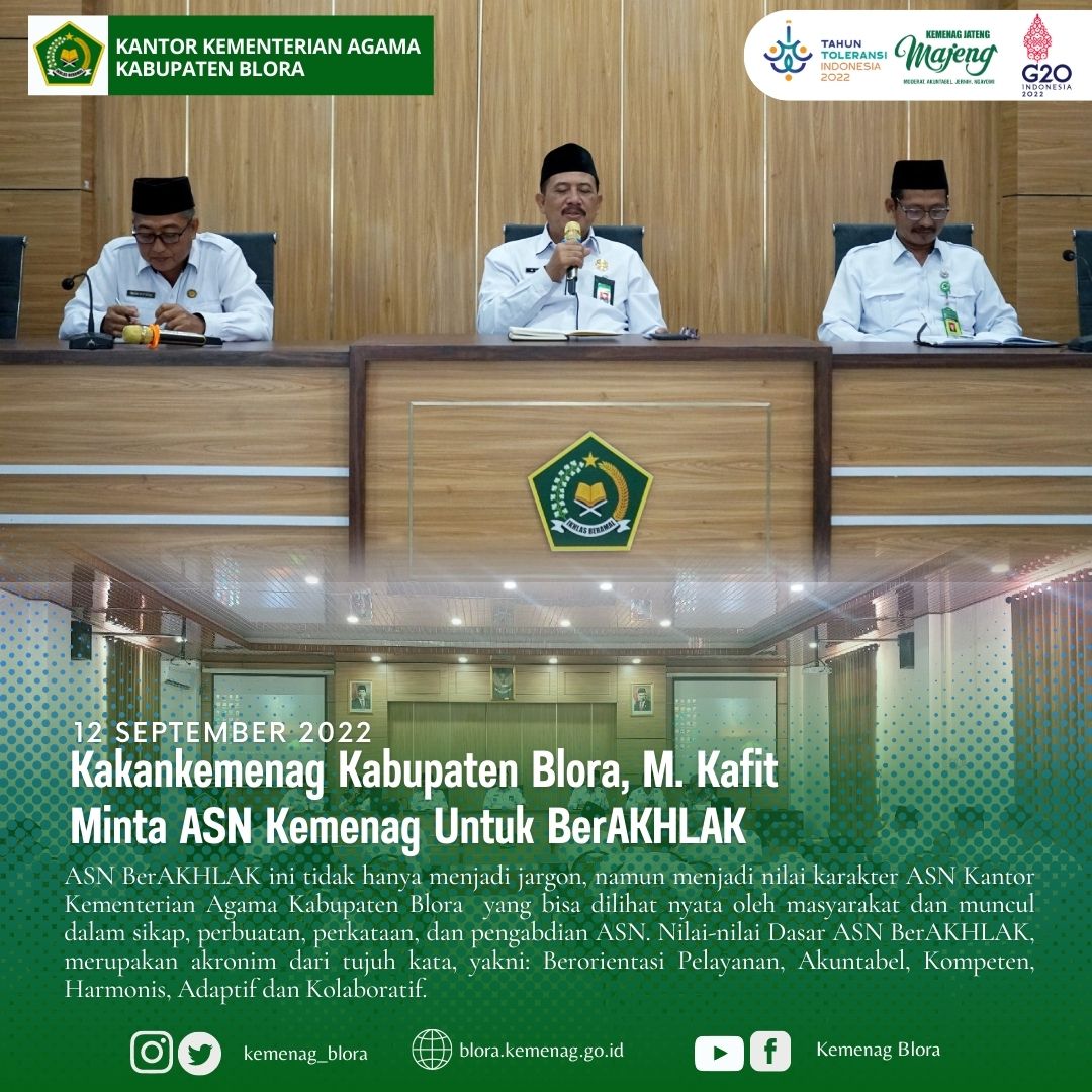 Kakankemenag Kabupaten Blora, M. Kafit Minta ASN Kemenag Untuk BerAKHLAK