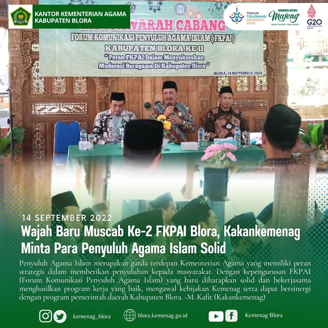 Wajah Baru Muscab Ke-2 FKPAI Blora, Kakankemenag Minta Para Penyuluh Agama Islam Solid