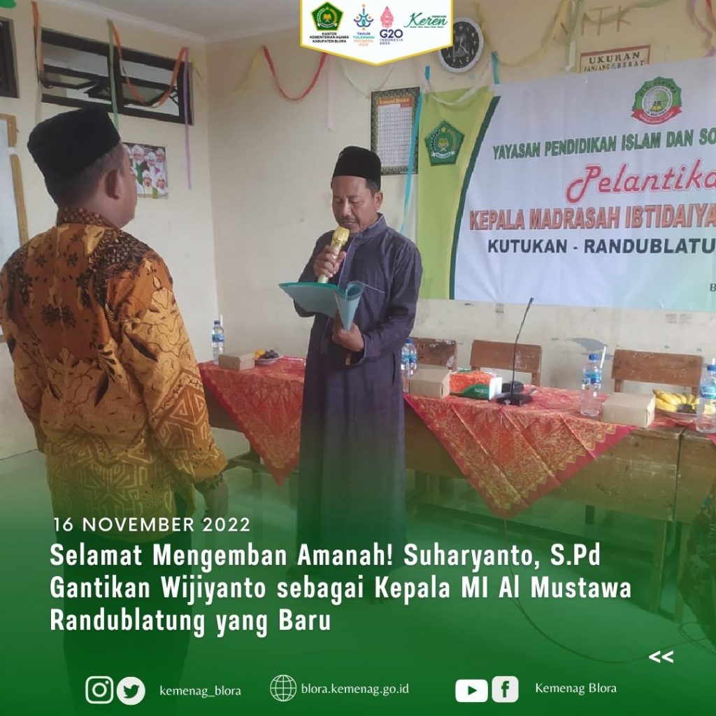 Selamat Mengemban Amanah! Suharyanto, S.Pd Gantikan Wijiyanto sebagai Kepala MI Al Mustawa Randublatung yang Baru