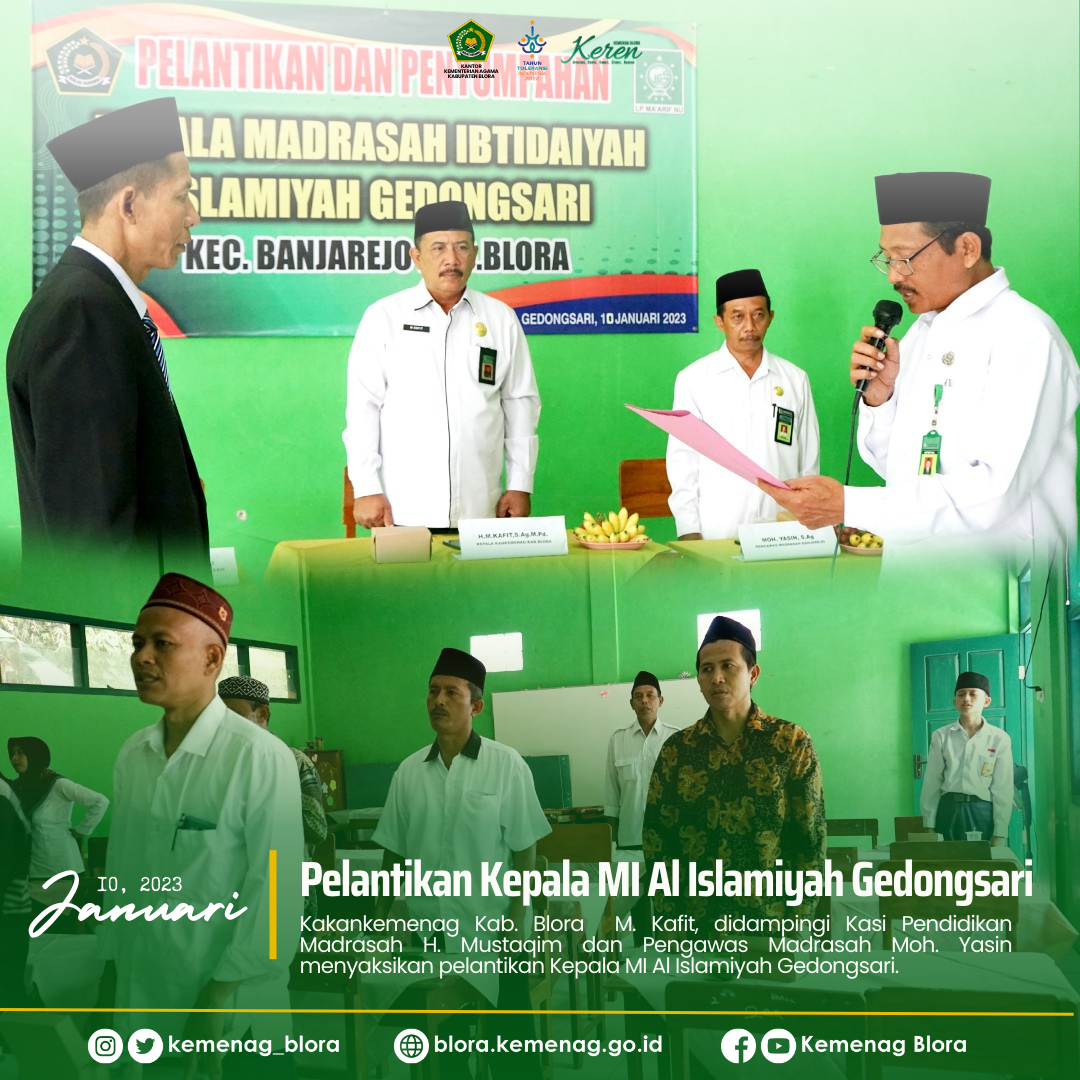 Kakankemenag Kabupaten Blora Saksikan Pelantikan Kepala MI Islamiyah Gedongsari
